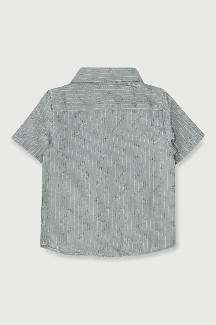 Pre-Boys Textured Zig Zag Stripe Woven Shirt - Sage