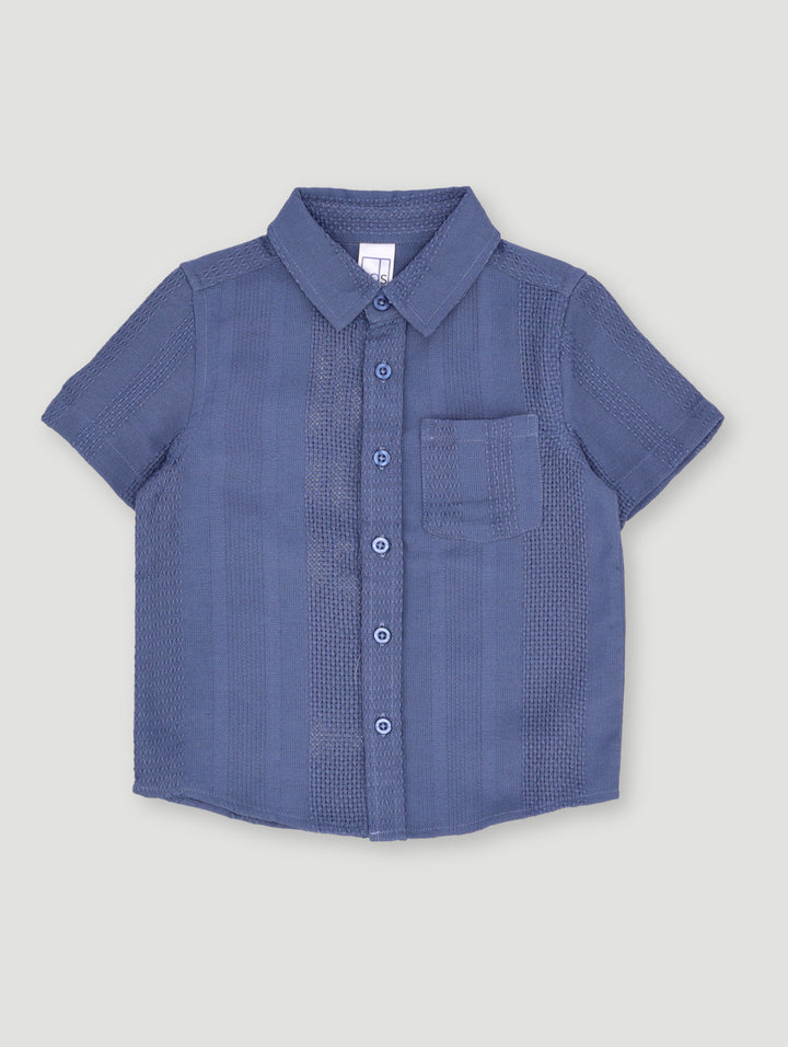 Pre- Boys Short Sleeve Textured Dobby Shirt - Denim