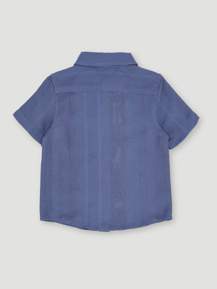 Pre- Boys Short Sleeve Textured Dobby Shirt - Denim