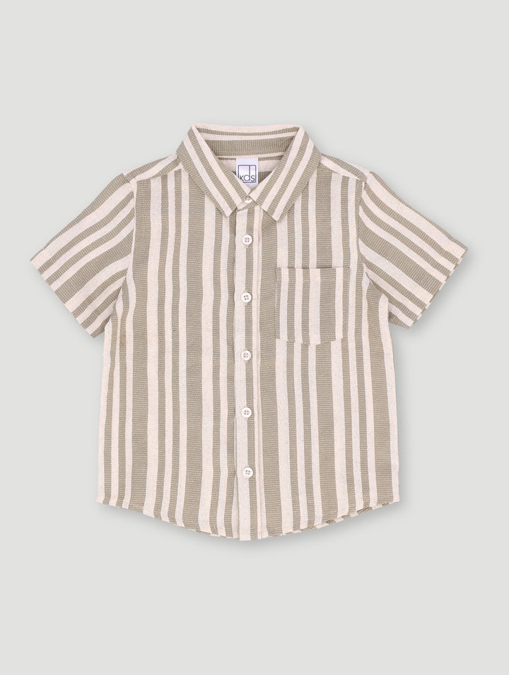 Pre- Boys Short Sleeve Textured Stripe Knit Shirt - Green