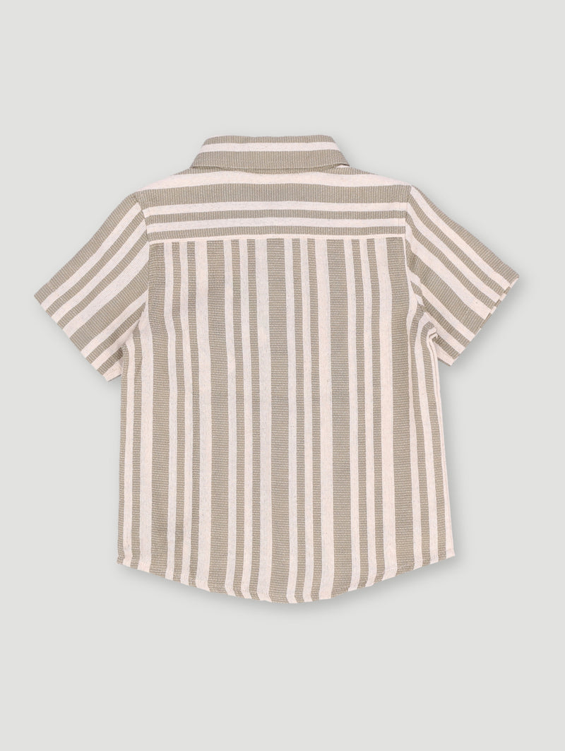 Pre- Boys Short Sleeve Textured Stripe Knit Shirt - Green