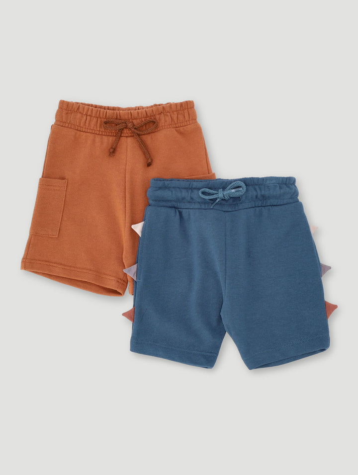 Baby Boys 2 Pack Dino Knit Shorts - Teal