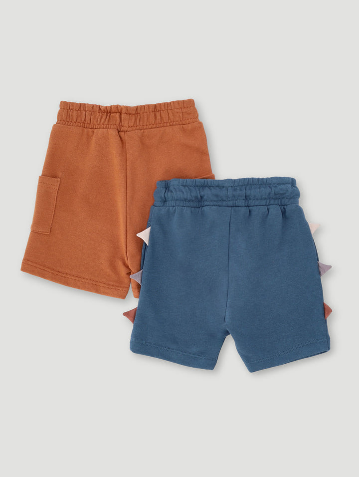 Baby Boys 2 Pack Dino Knit Shorts - Teal