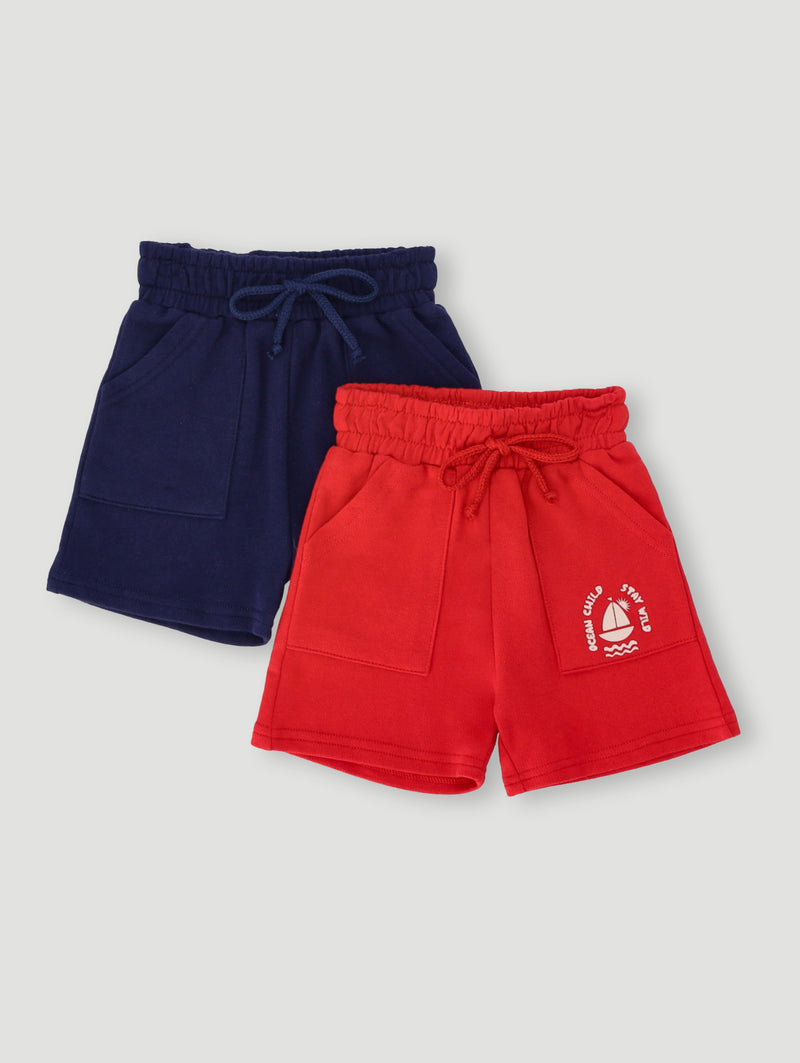 Baby Boys 2 Pack Jolly Marine Knit Short - Navy/Red