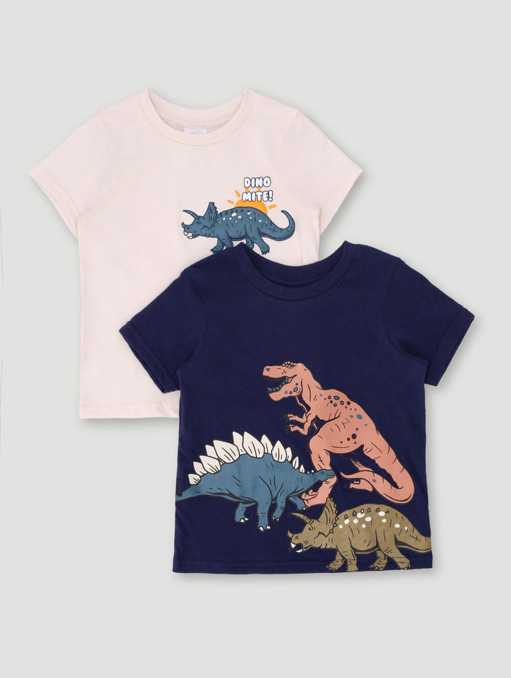 Baby Boys 2 Pack Knit Dino Tee - Navy