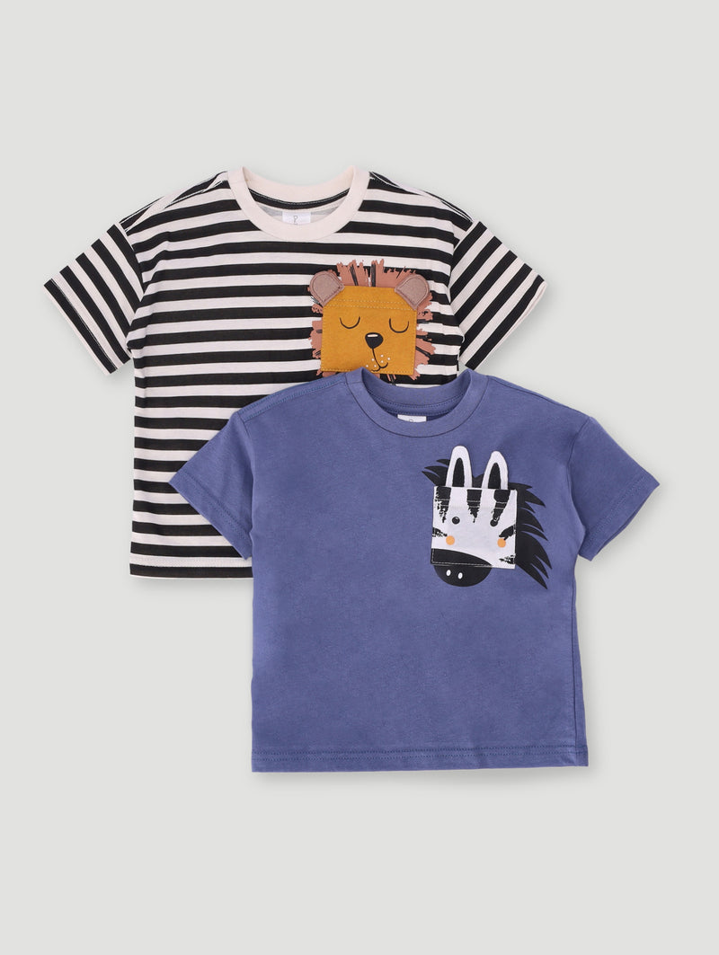 Baby Boys 2 Pack Safari Tee - Stone/Multi
