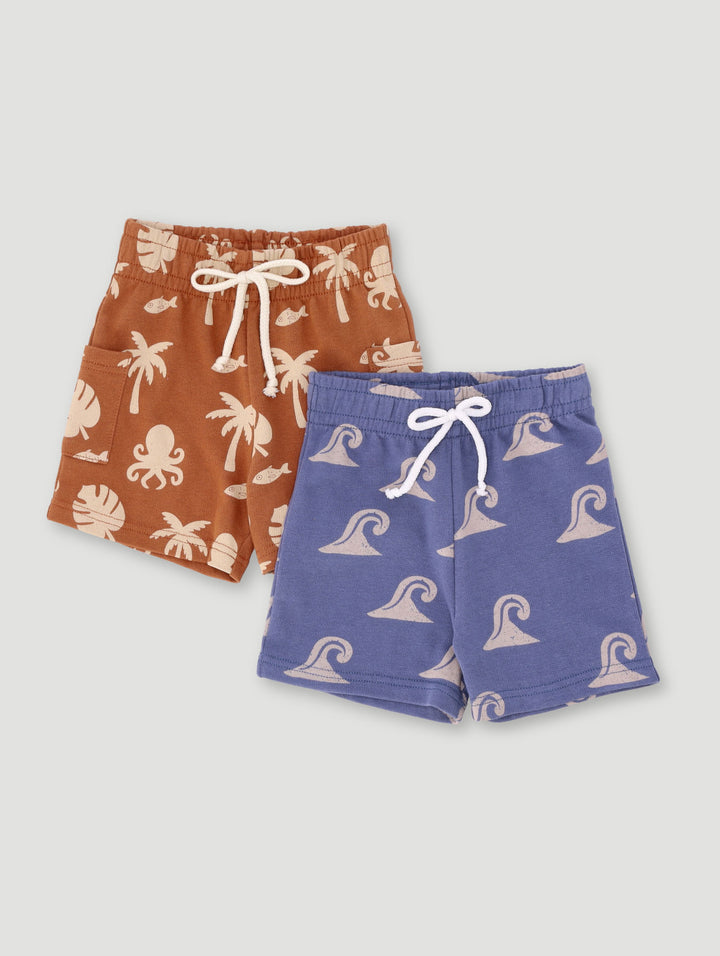 Baby Boys Tropical 2 Pack Kint Shorts - Smokey Blue