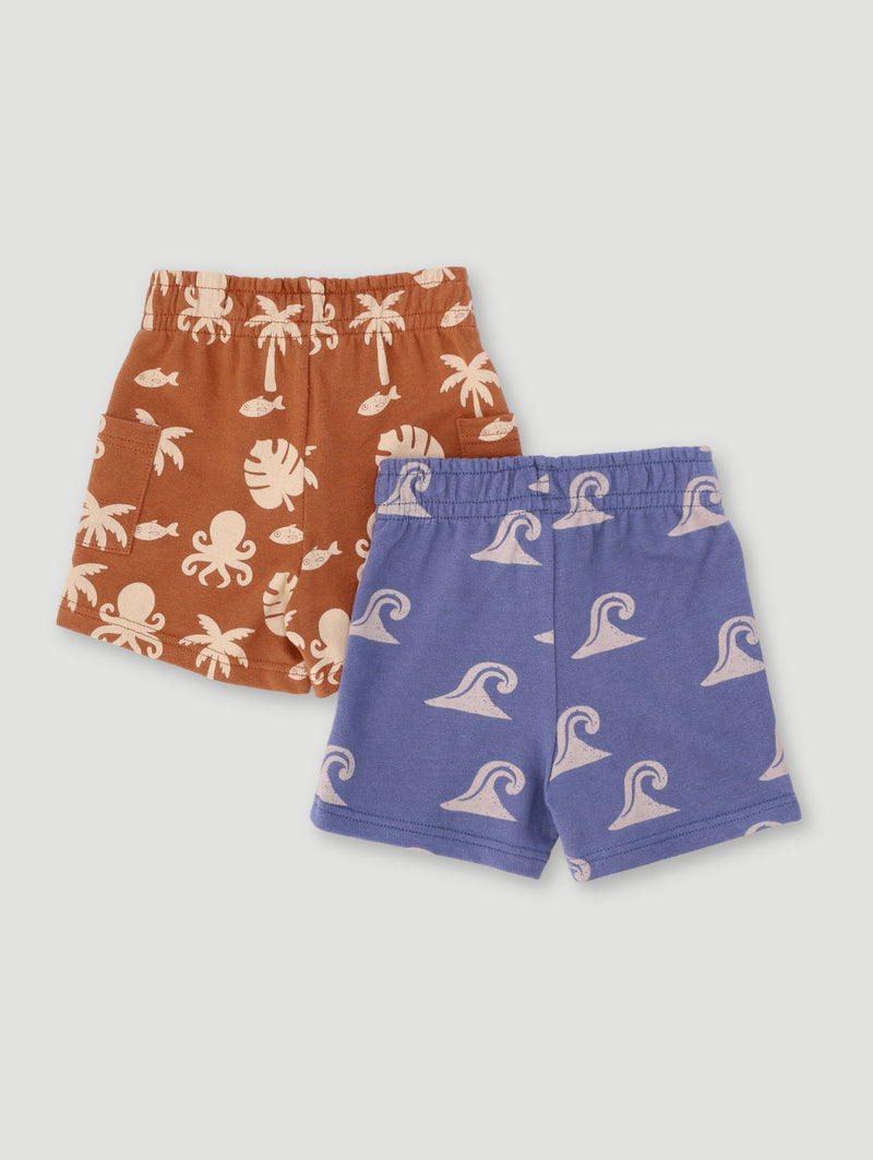 Baby Boys Tropical 2 Pack Kint Shorts - Smokey Blue