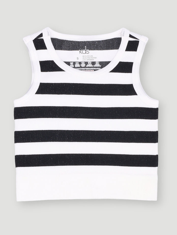 Pre-Girls Seamless Crew Neck Top - Black/White