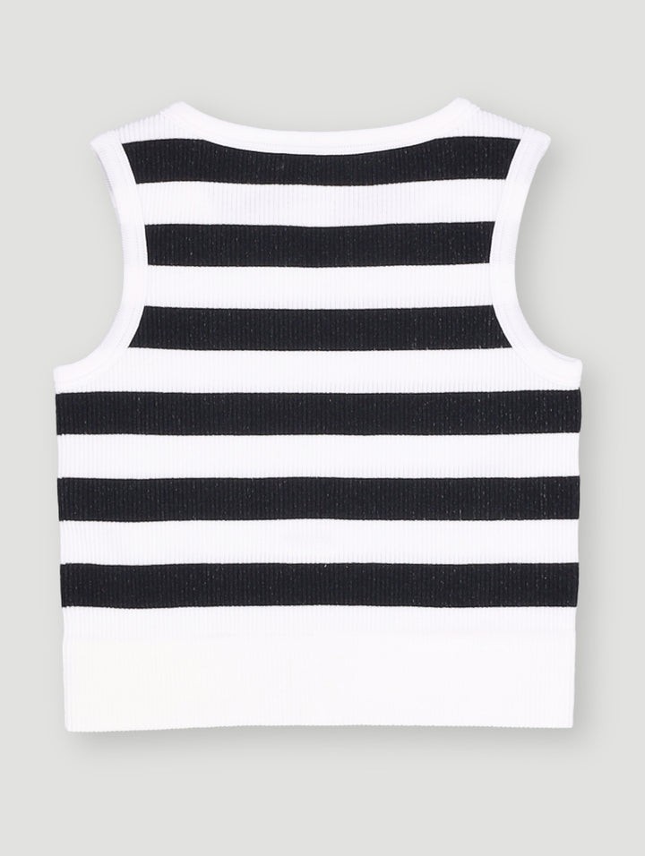 Pre-Girls Seamless Crew Neck Top - Black/White