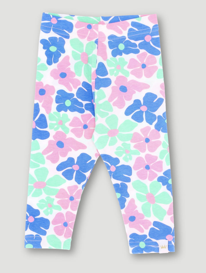 Baby Girls Floral Print Knit Legging- Cobalt