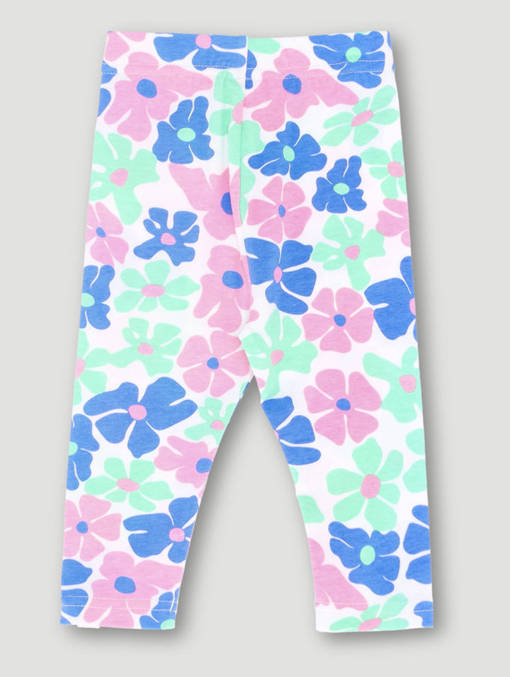 Baby Girls Floral Print Knit Legging- Cobalt