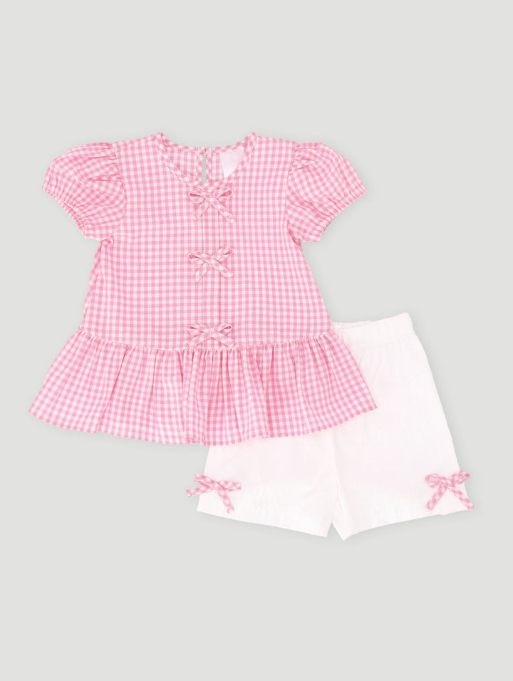 Baby Girls Woven Check Short Set - Pink