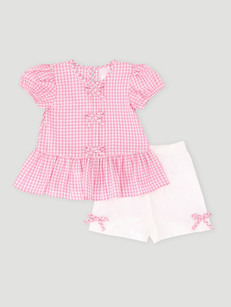 Baby Girls Woven Check Short Set - Pink