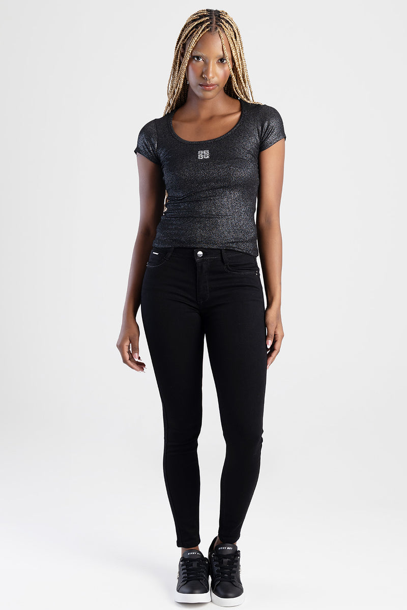 Avery Mid-Waist Basic Skinny Jeans - Black