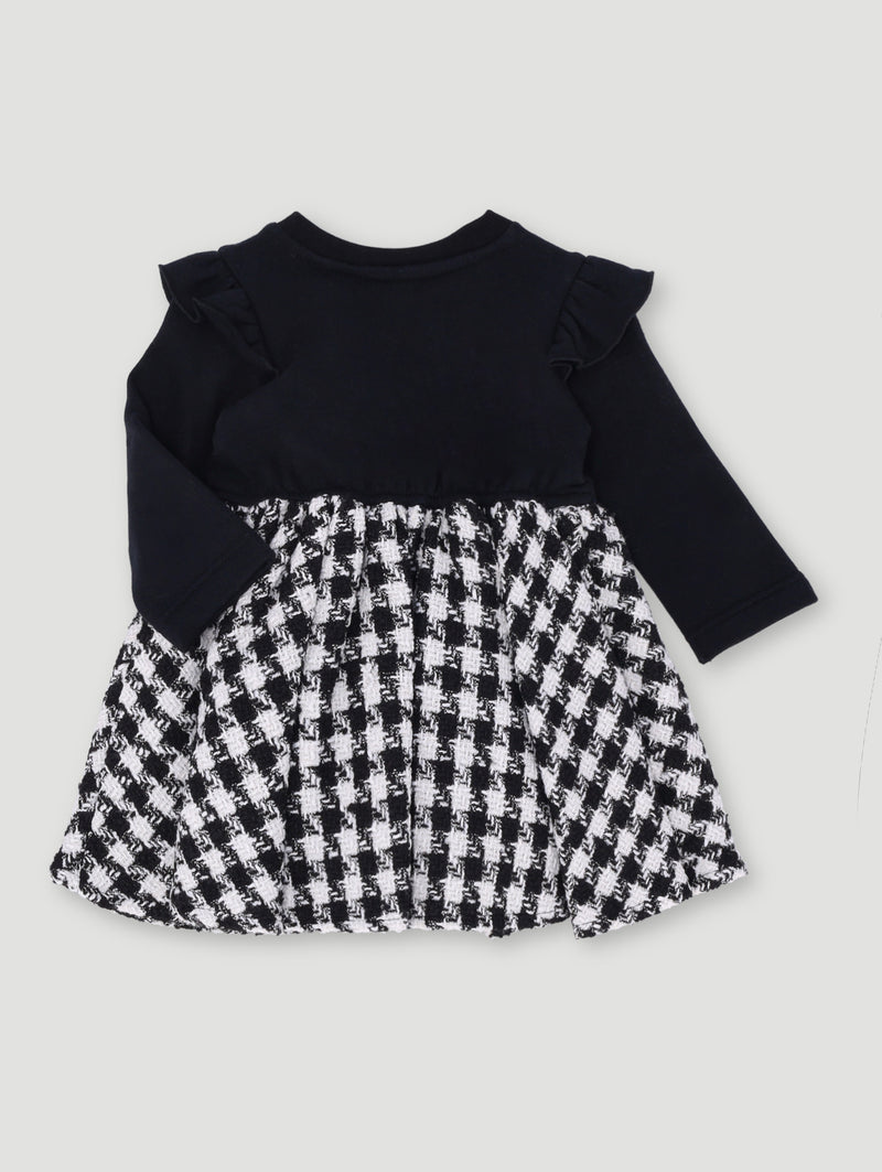 Baby Girls Check Dress With Bow - Black/White