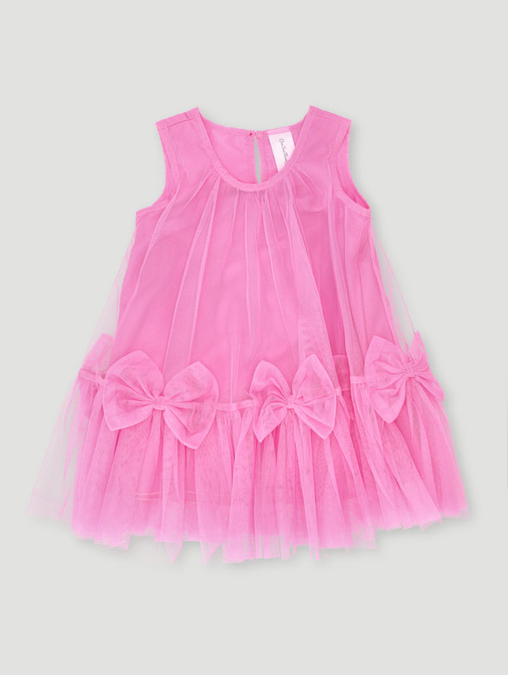 Baby Girls Smart Mesh With Bows Dress - Pink