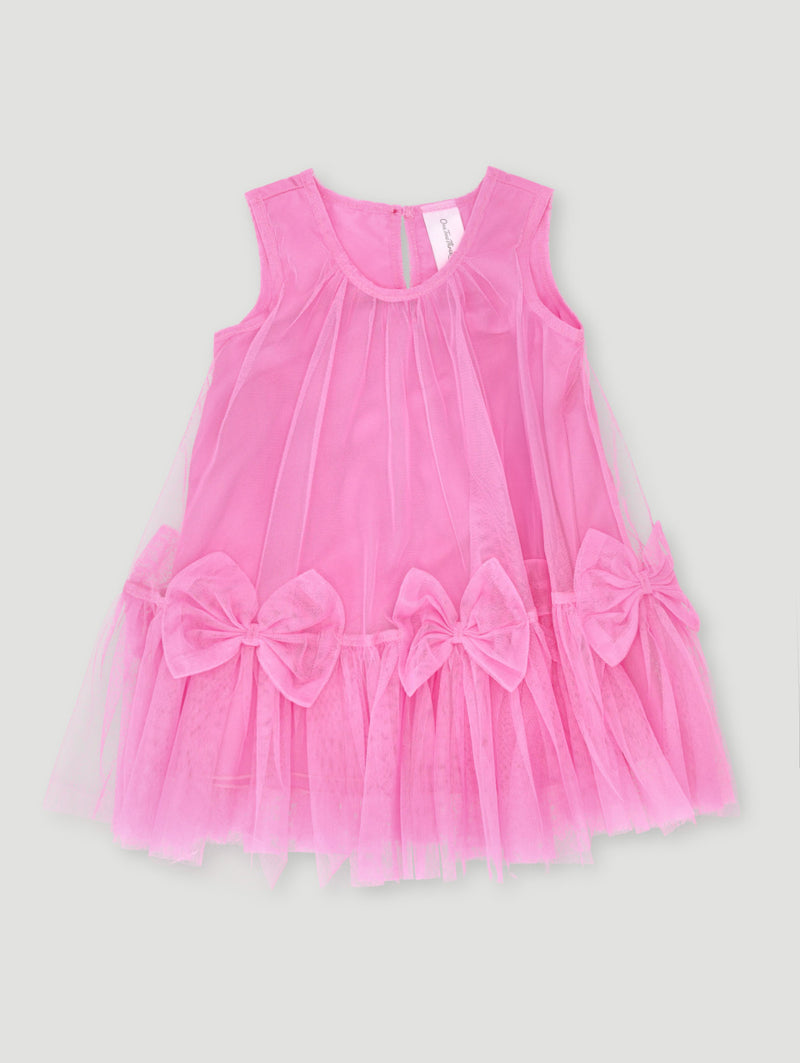 Baby Girls Smart Mesh With Bows Dress - Pink
