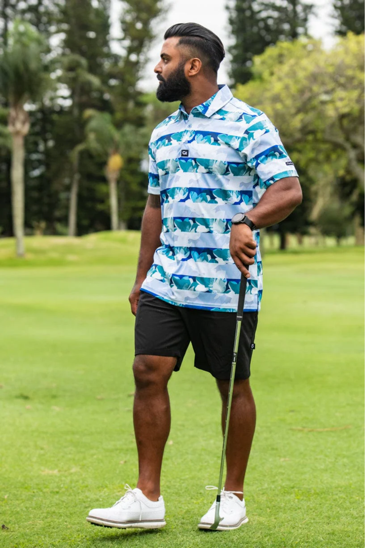 Striped Floral Golfer - White/Blue