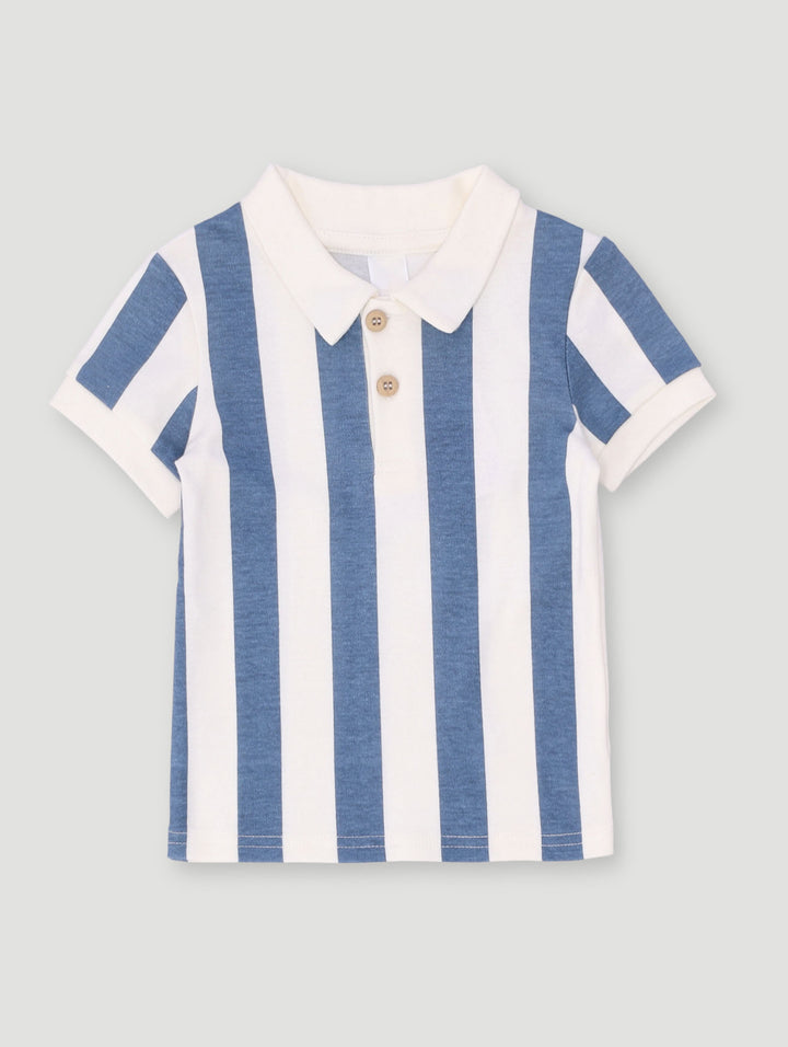 Baby Boys Thick Stripe Golfer Tee - Blue