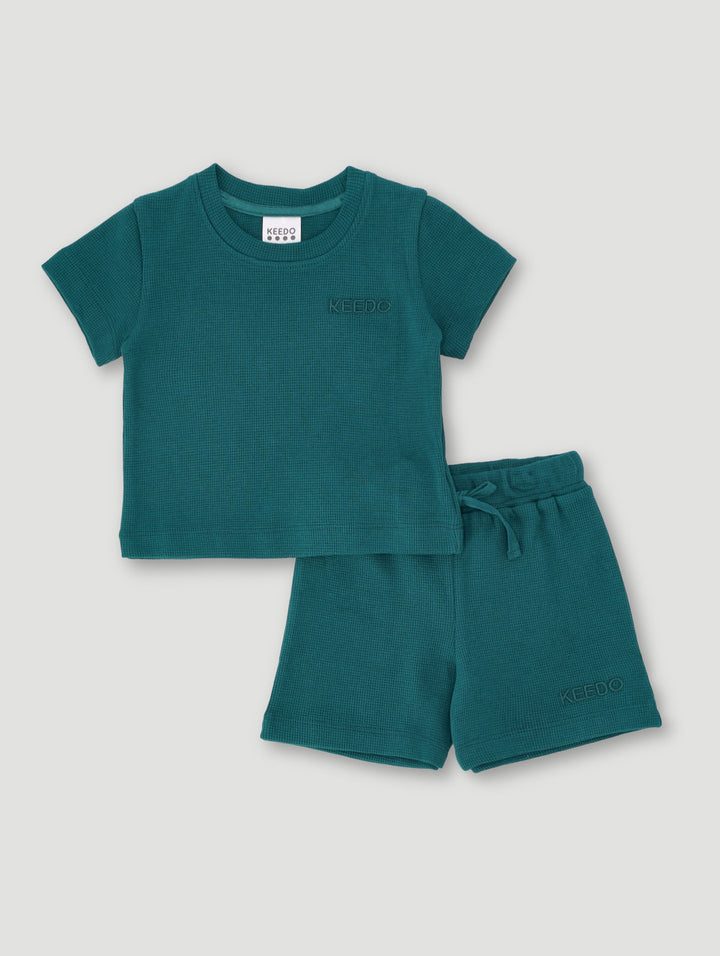 Keedo Baby Boys Waffle Tee & Short Set - Teal