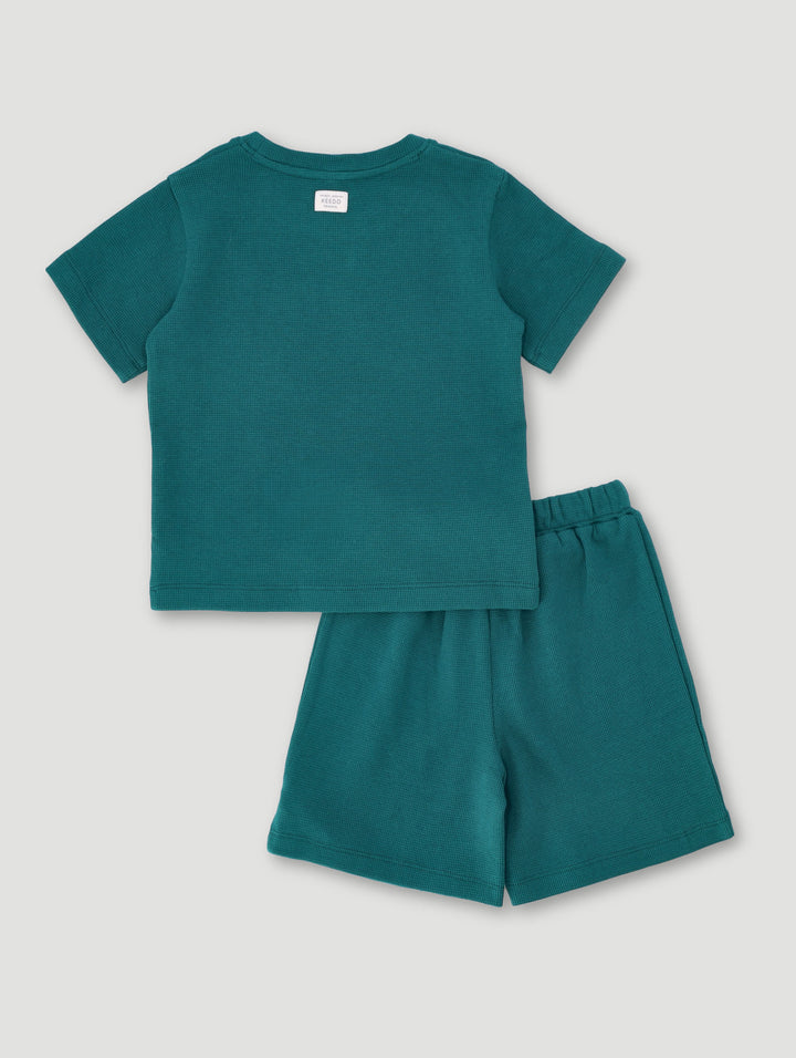 Keedo Boys Waffle Tee & Short Set - Teal