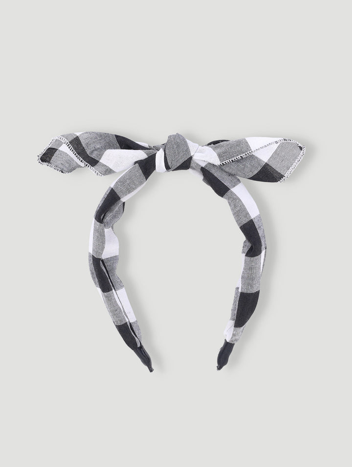 Girls Check Print Aliceband - Black
