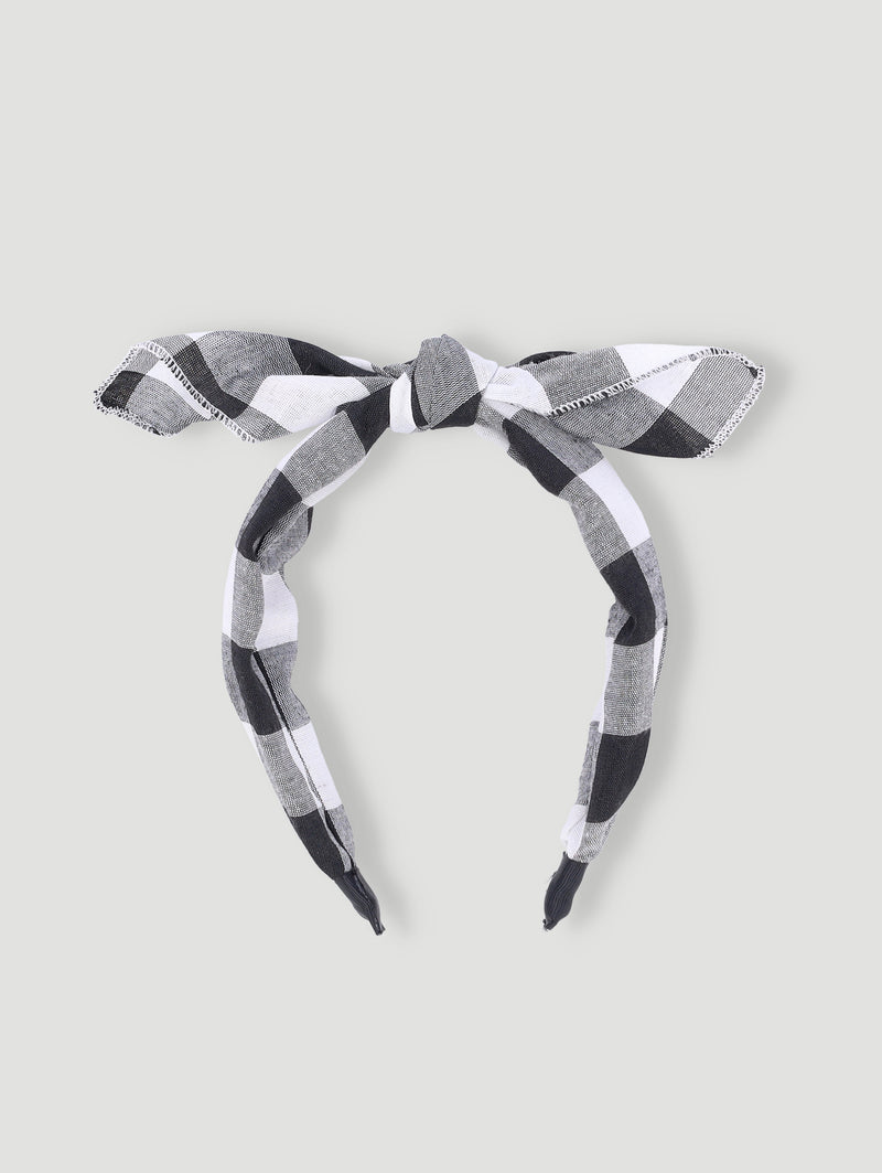 Girls Check Print Aliceband - Black