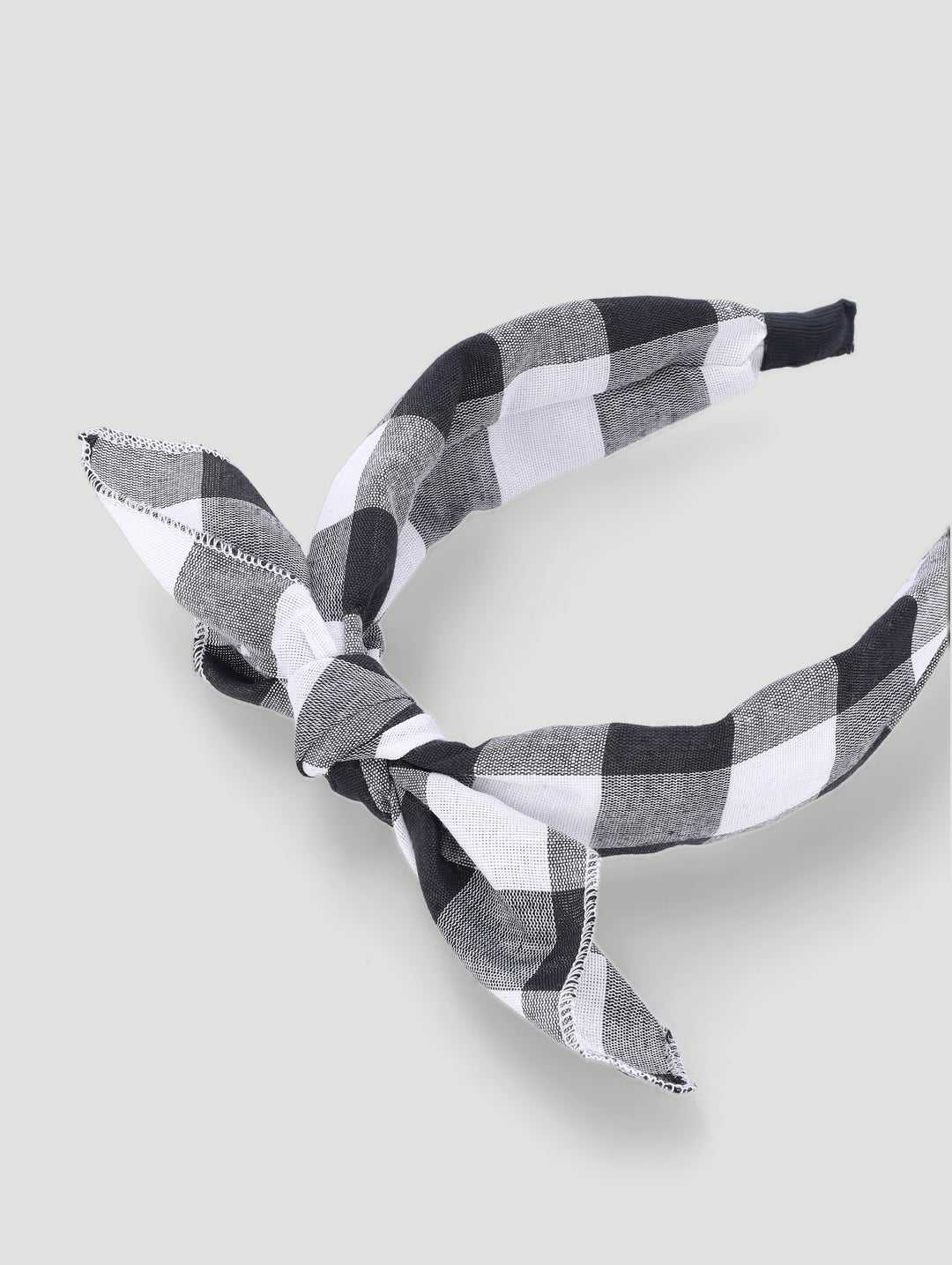 Girls Check Print Aliceband - Black