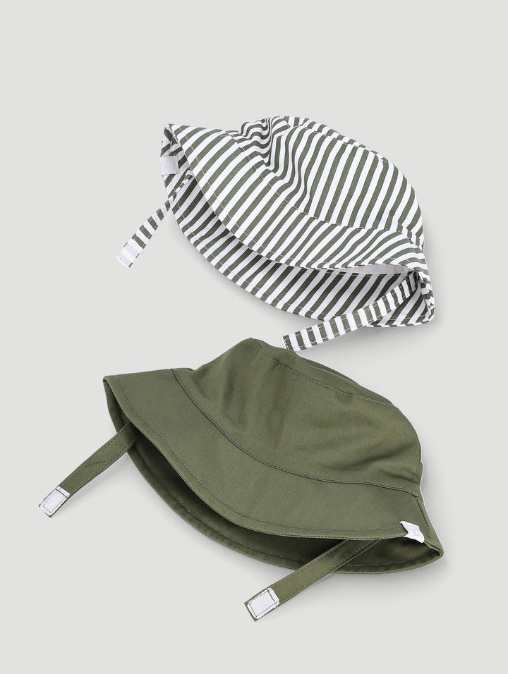Baby Boys 2 Pack Striped Bucket Hat - Fatigue