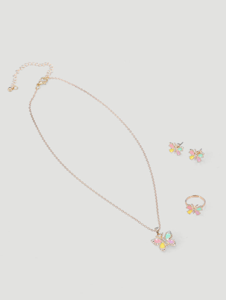 Pre-Girls Floral Necklace Earring & Ring Set - Multi