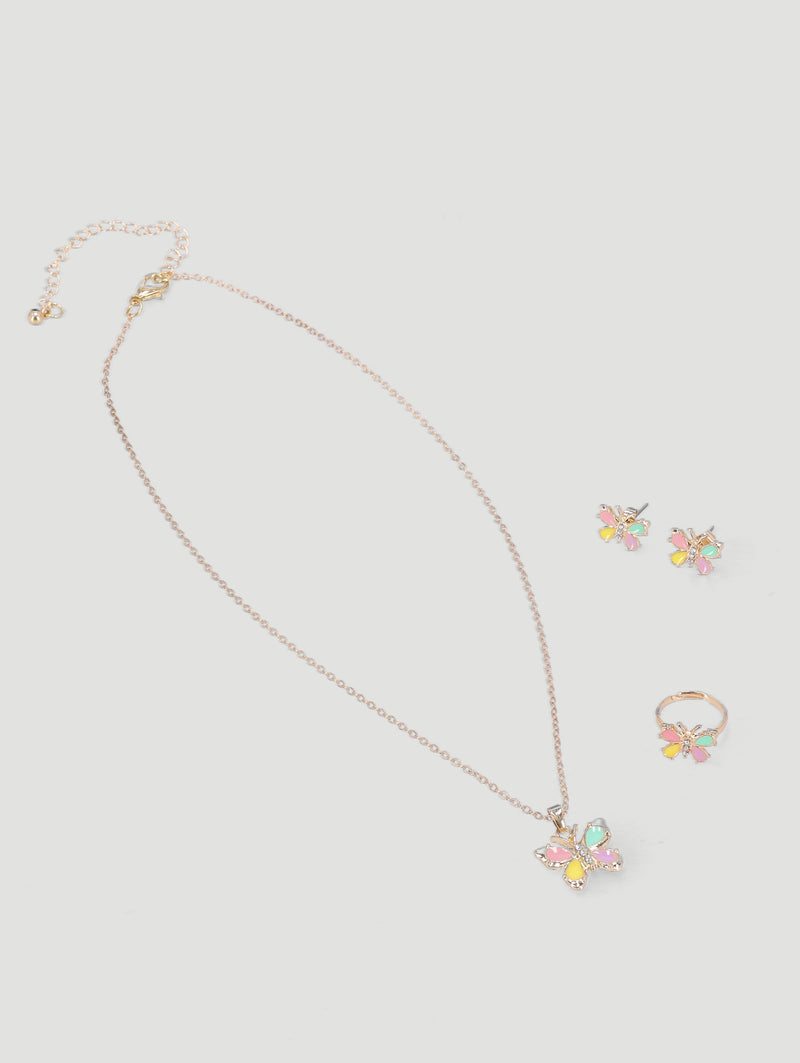 Pre-Girls Floral Necklace Earring & Ring Set - Multi