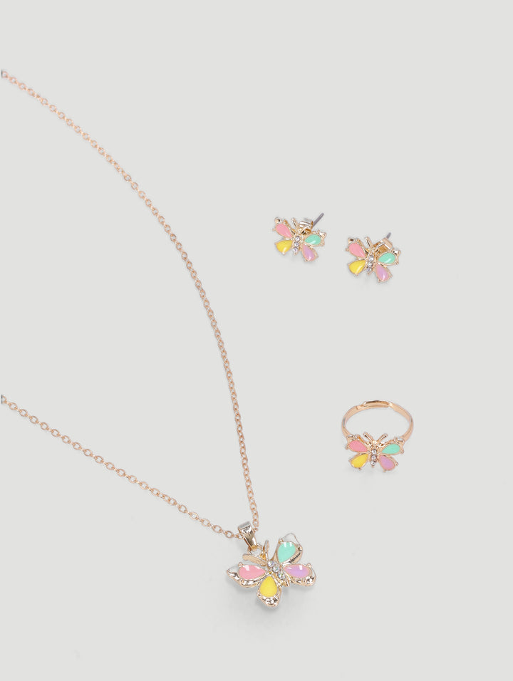 Pre-Girls Floral Necklace Earring & Ring Set - Multi