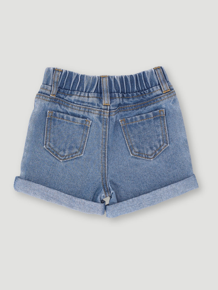 Baby Girls Embroidered Daisy Denim Short - Blue