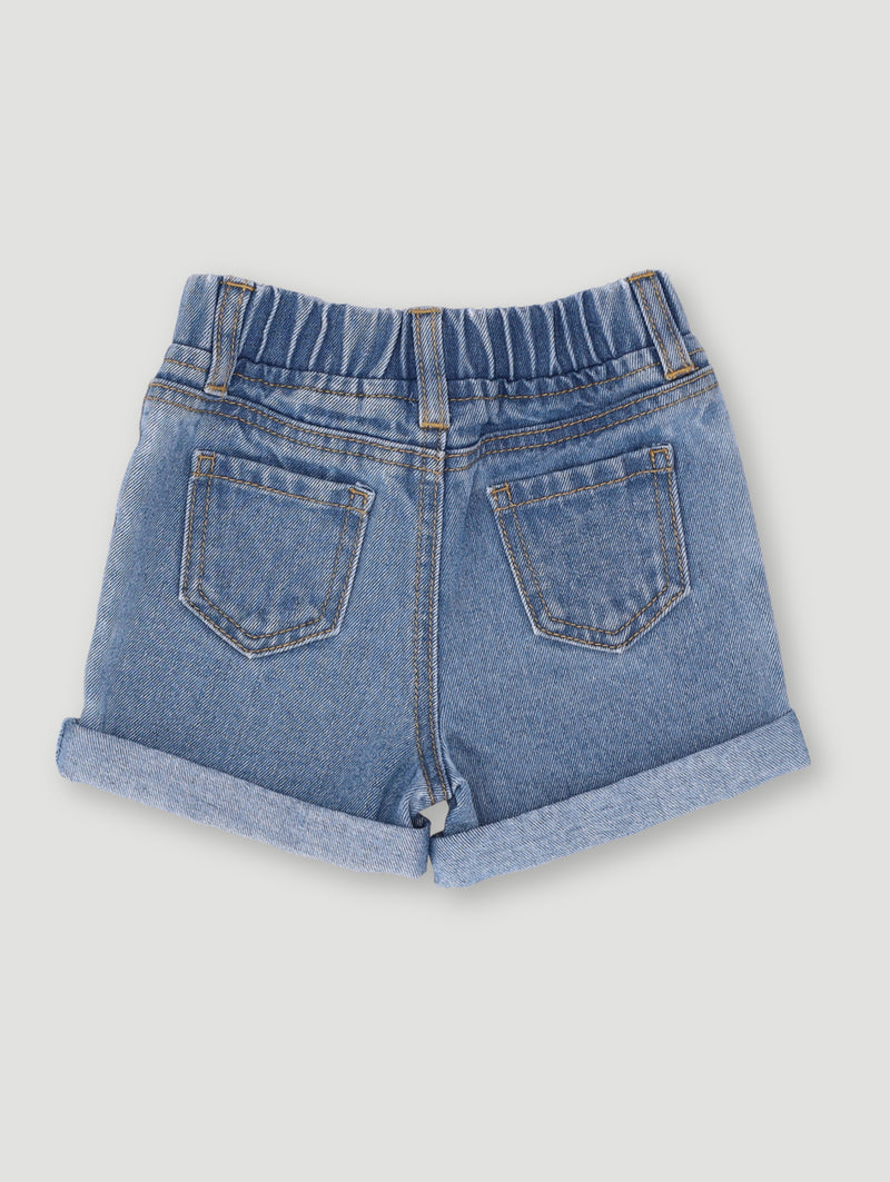 Baby Girls Embroidered Daisy Denim Short - Blue