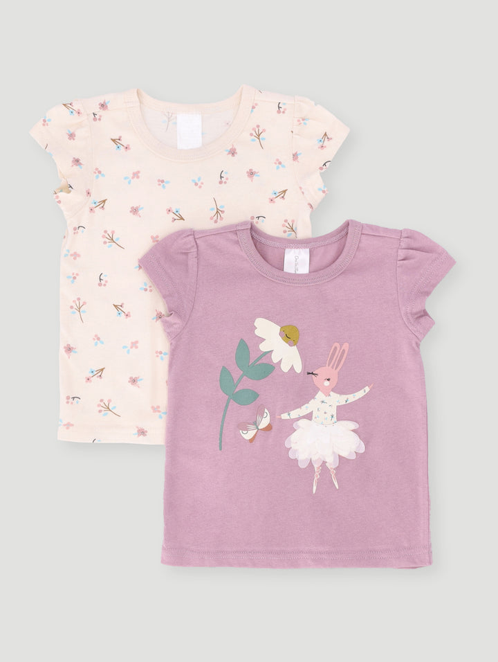 Baby Girls 2 Pack Dancing Bunny Tee - Mauve