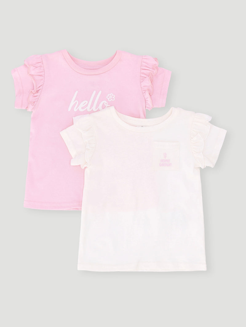 Baby Girls 2 Pack Hello Frill Tee - Dusty Pink