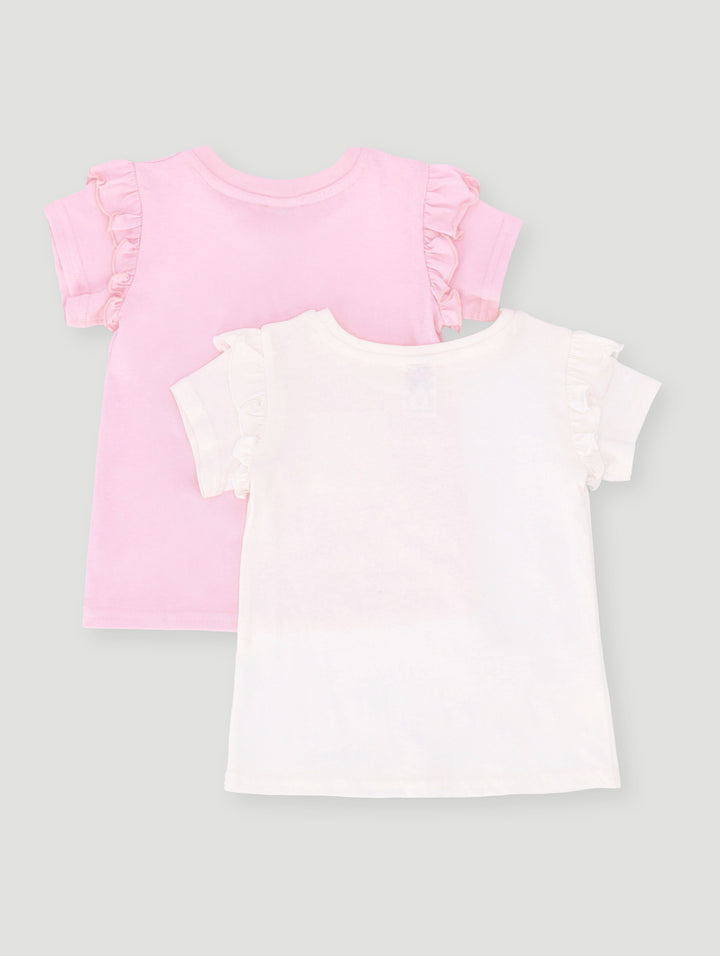 Baby Girls 2 Pack Hello Frill Tee - Dusty Pink