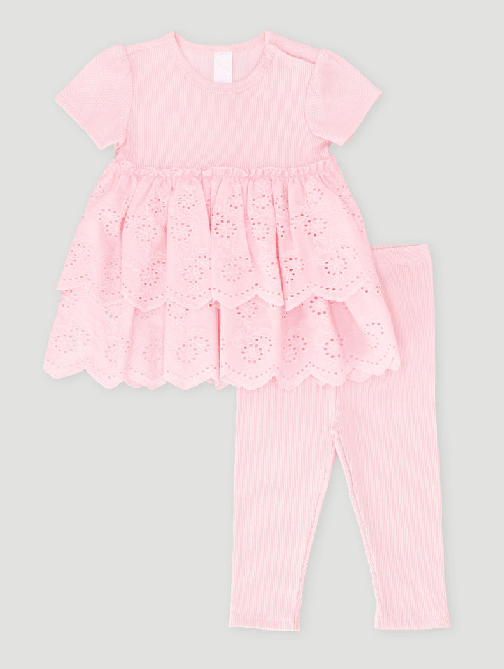 Baby Girls Tunic Anglaise Set - Dusty Pink