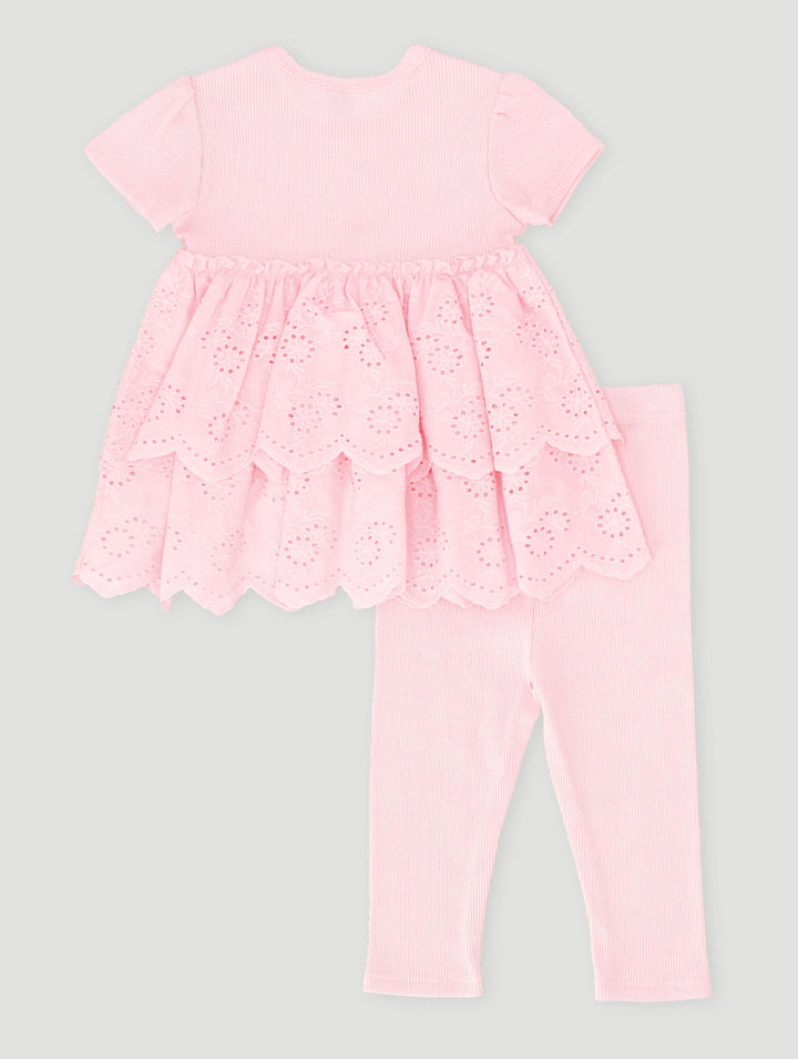Baby Girls Tunic Anglaise Set - Dusty Pink