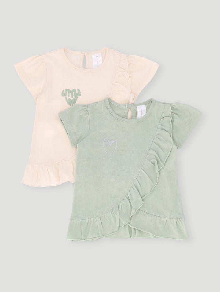 Baby Girls 2 Pack Heart Tee - Sage