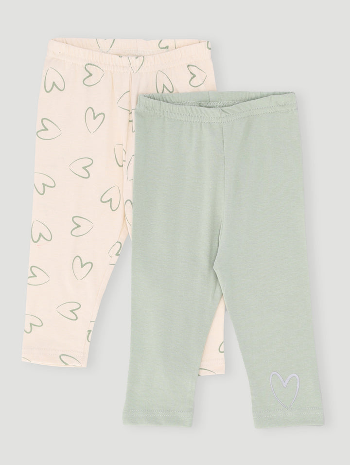 Baby Girls 2 Pack Knit Heart Leggings - Sage