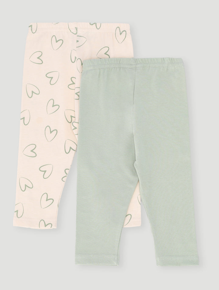 Baby Girls 2 Pack Knit Heart Leggings - Sage