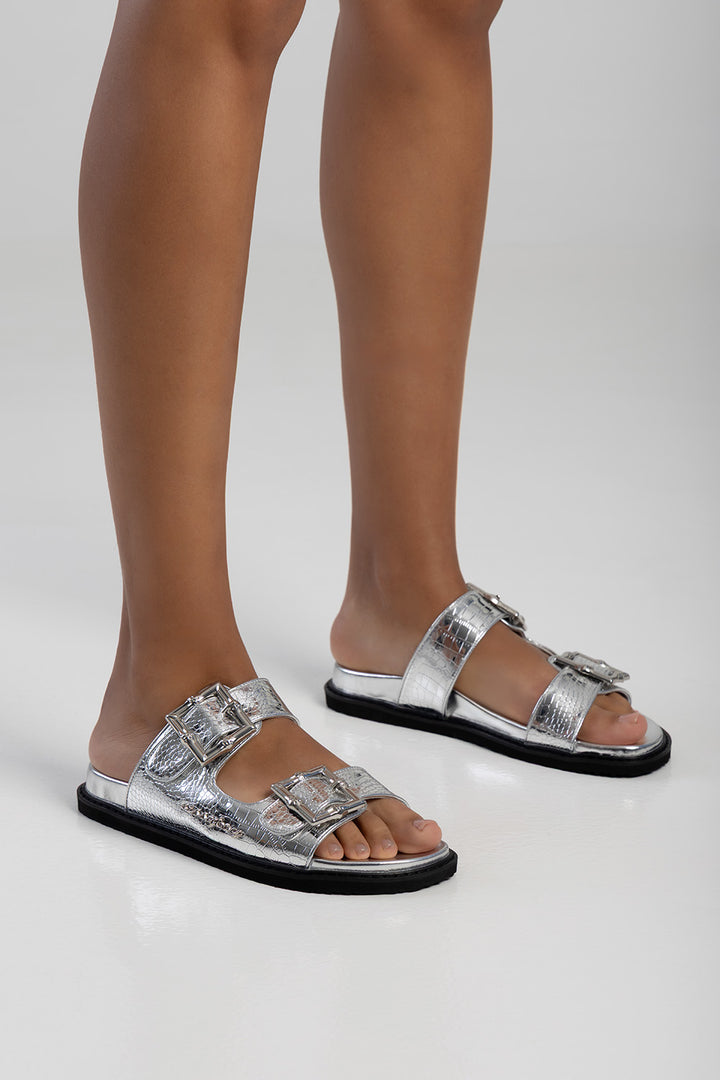 Silvia Double Strap Sandal - Silver
