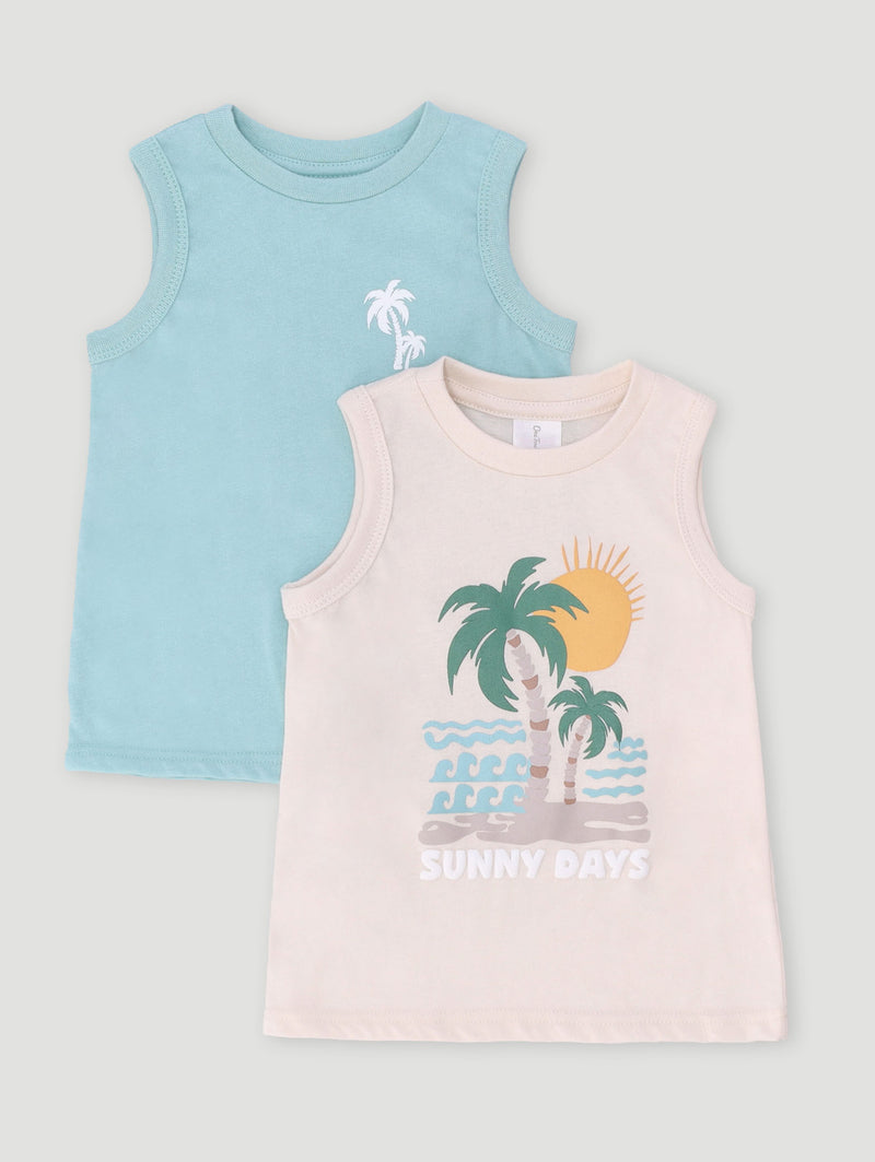 Baby Boys Sleevelesss 2 Pack Sunny Days Knit Tee - Cream/Blue
