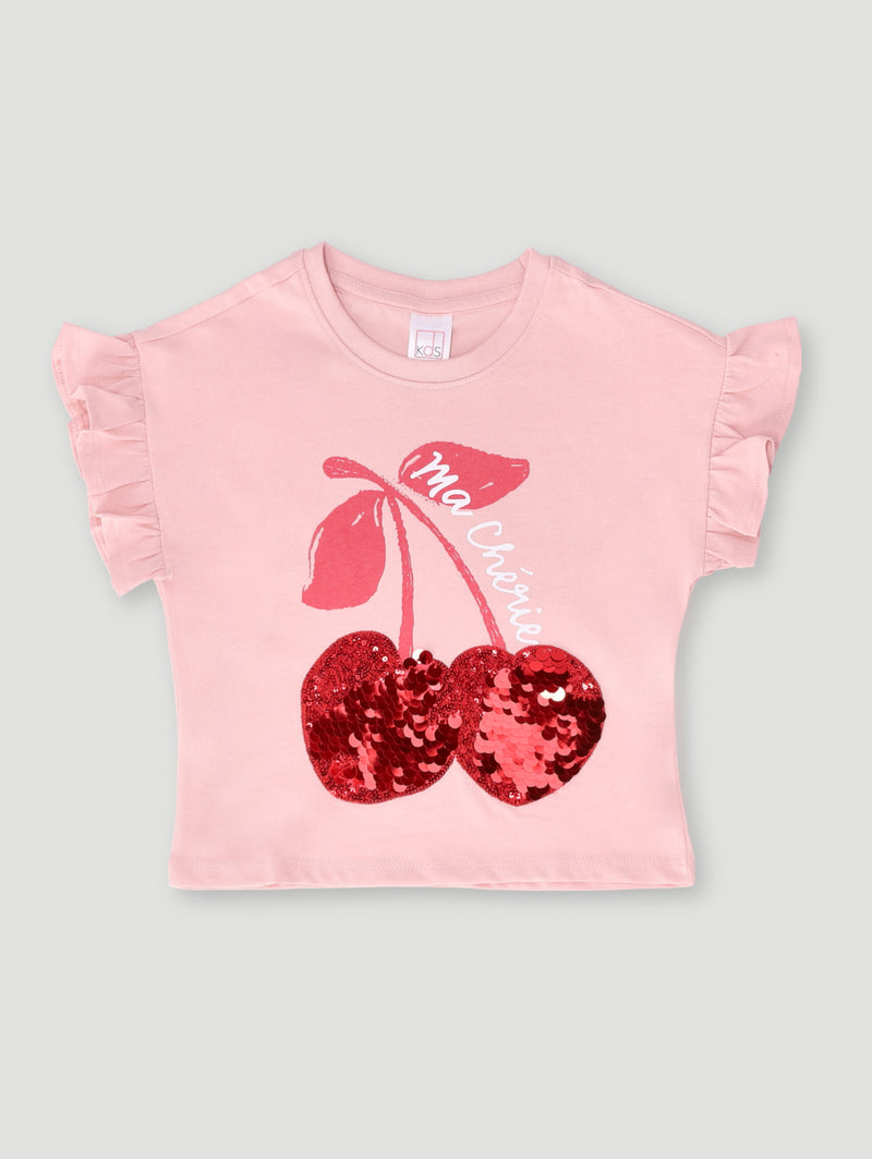Pre-Girls Cherry Sequins Tee - Pink