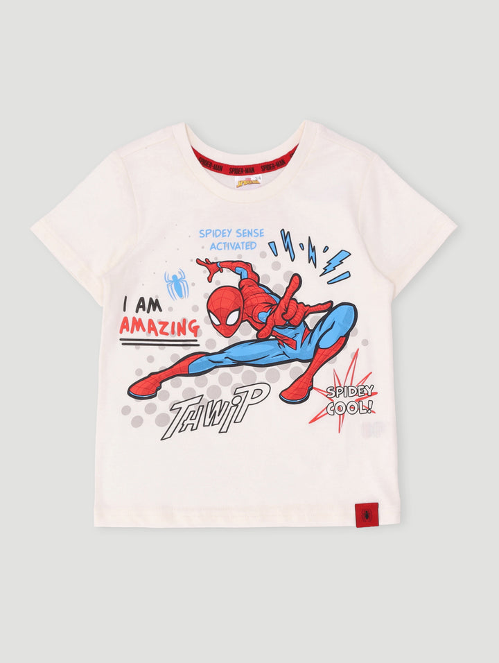 Pre-Boys Spiderman Comic High Density Tee - Cream