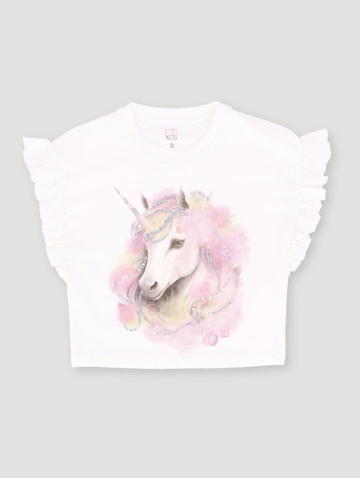 Pre- Girls Unicorn Sequins Tee - White