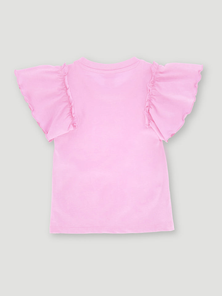 Pre-Girls Flower Embroidery Corduroy Tee - Pink