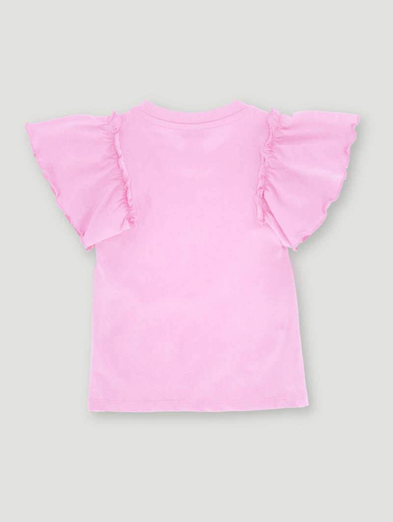 Pre-Girls Flower Embroidery Corduroy Tee - Pink